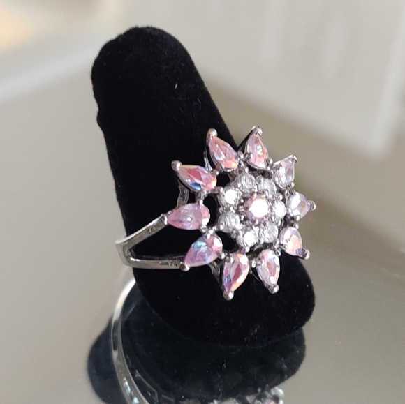 925 Silver Stamped Mystic Pink Topaz and white topaz size 10 cocktail ring. - Picture 4 of 5